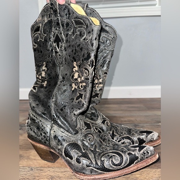 Corral Vintage Genuine Lizard Inlay Western Cowgirl Boot Pointed Toe 9 Leather - Picture 6 of 11
